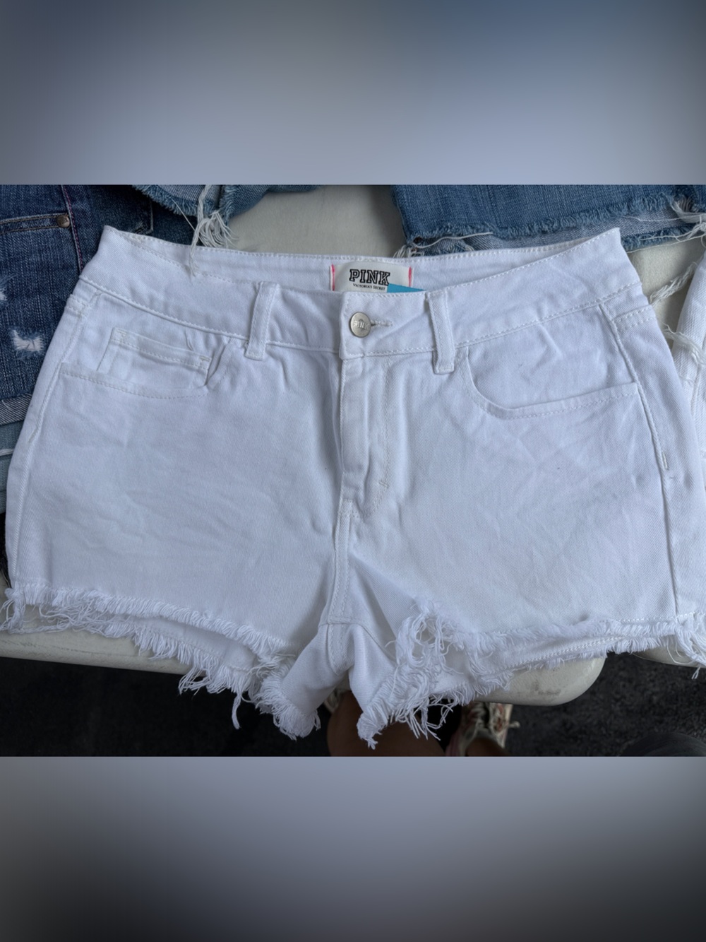 PINK Victoria's Secret White Frayed Hem Low-Rise Denim Shorts